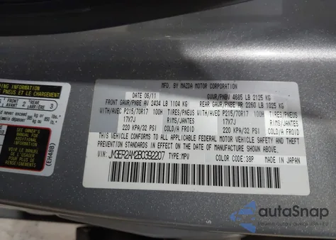 2011 Mazda Cx-7 I Sv from USA, damaged, VIN JM3ER2AM2B0392207